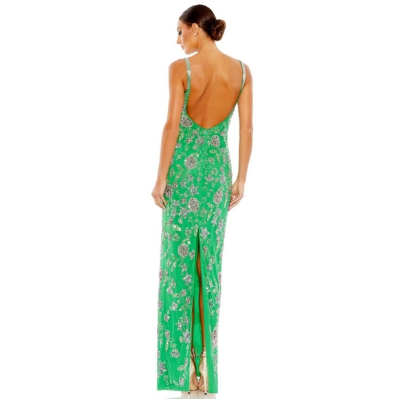 MAC DUGGAL Hand Beaded Floral Spaghetti Straps Gown Dress Size 10 - Picture 4 of 8